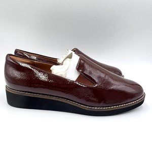 9.5W 9.5 WIDE Softwalk Womens Whistle Brown Patent Low Wedge Loafers Flats Shoes